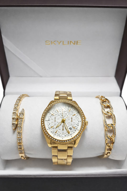 Conjunto reloj brillos